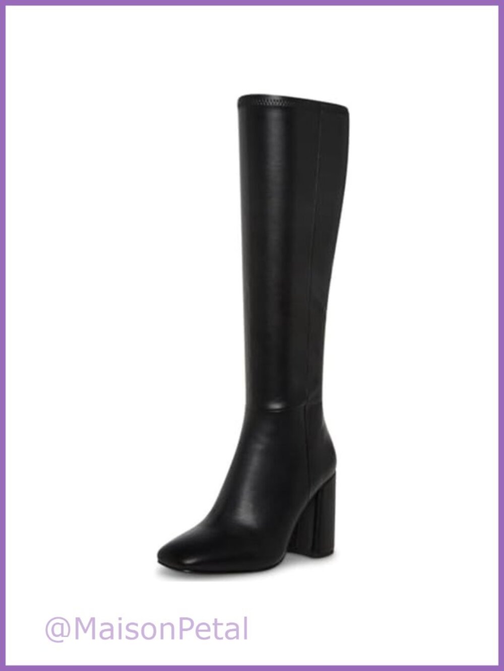 Faux Leather Knee-High Boots Square Toe Chunky Heel Side Zip Tall